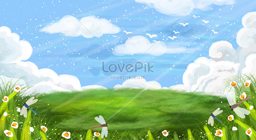 Hand Drawn Cartoon Blue Sky White Clouds Meadow Poster Backgroun Download  Free | Banner Background Image on Lovepik | 605608211