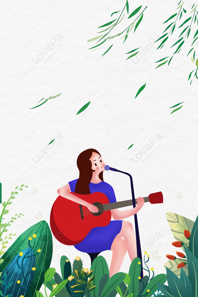 緑の小さな新鮮なギターの女の子イラスト風ミニマルな背景イメージ 背景 Id Prf画像フォーマットpsd Jp Lovepik Com