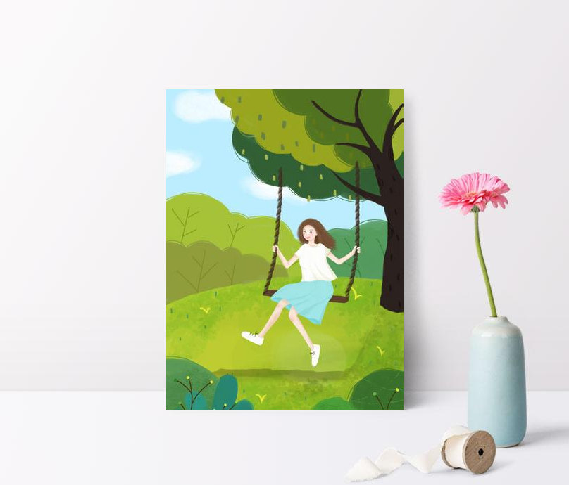 緑の小さな新鮮なスイングの女の子イラストスタイルのミニマリストの背景イメージ 背景 Id Prf画像フォーマットpsd Jp Lovepik Com