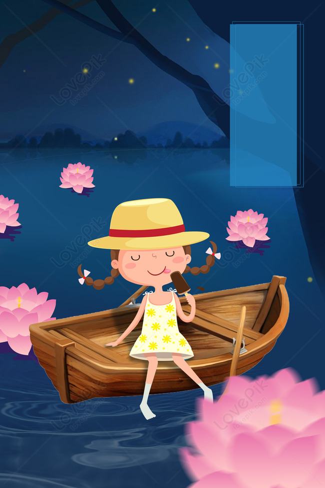 漫画風の強い夏かわいい女の子を置く川ランプポスターの背景イメージ 背景 Id Prf画像フォーマットpsd Jp Lovepik Com