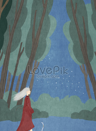 夜景イラスト風ポスターを見て美しい秋の女の子イメージ 背景 Id Prf画像フォーマットpsd Jp Lovepik Com