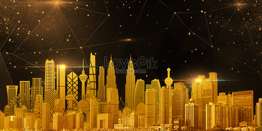 The background of science and technology black gold city creative  image_picture free download 