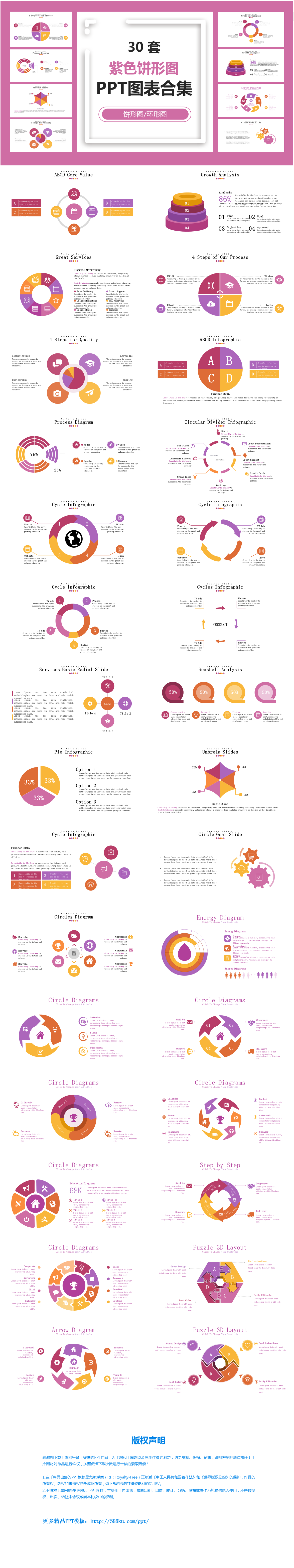 30 sets of purple pie chart ppt chart collection powerpoint templete ...