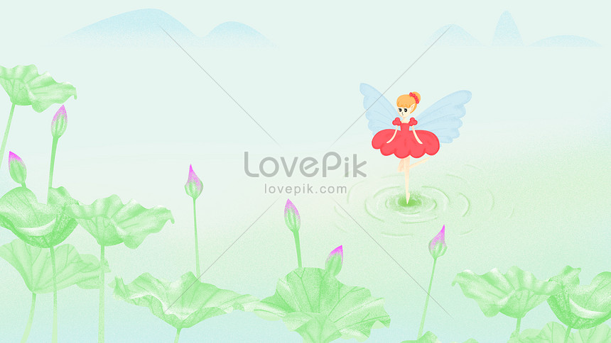 赤いドレスエルフの女の子の夏の蓮の葉手描きイラストpsdイメージ 図 Id Prf画像フォーマットjpg Jp Lovepik Com