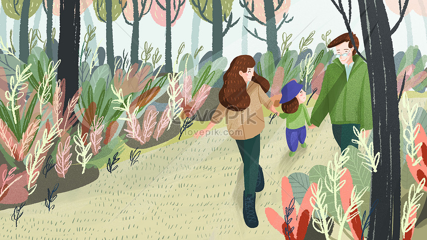 幸せな家族の森の休日イラストバナーの背景イメージ 図 Id