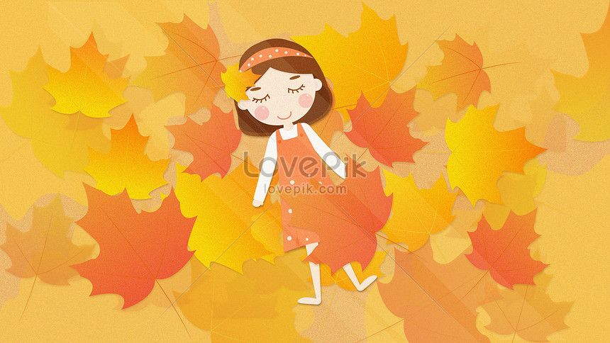 秋秋のカエデの葉かわいい女の子休憩イラストイメージ 図 Id Prf画像フォーマットjpg Jp Lovepik Com