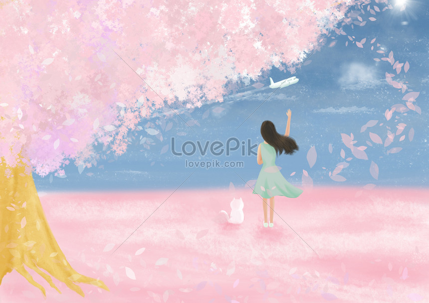 桜の木の女の子の別れのテーマイラストイメージ 図 Id Prf画像フォーマットjpg Jp Lovepik Com