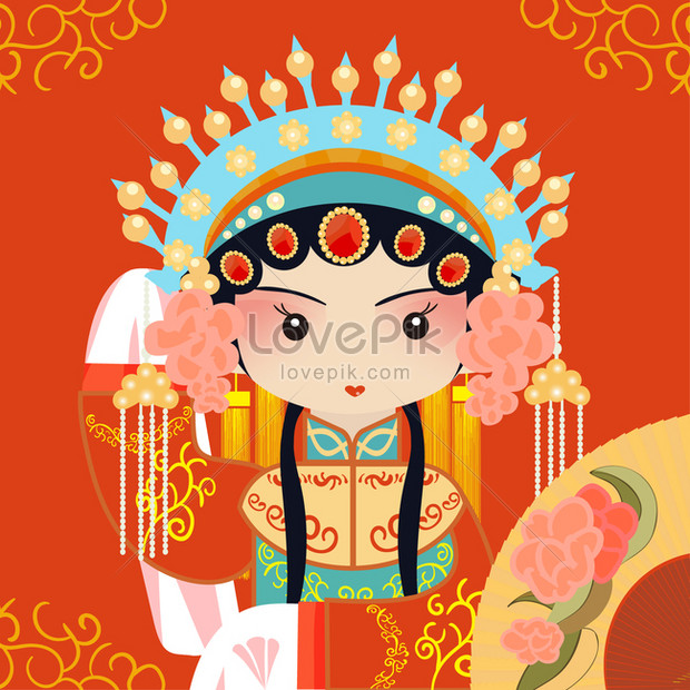 Chinese style beijing opera hua dan avatar red theme illustratio ...