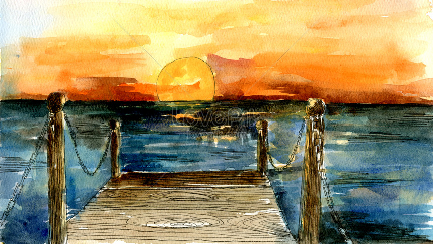 contoh lukisan pemandangan di tepi pantai waktu senja