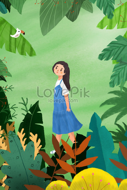 Gambar Kartun Angin Hutan Ilustrasi Latar Belakang Perempuan