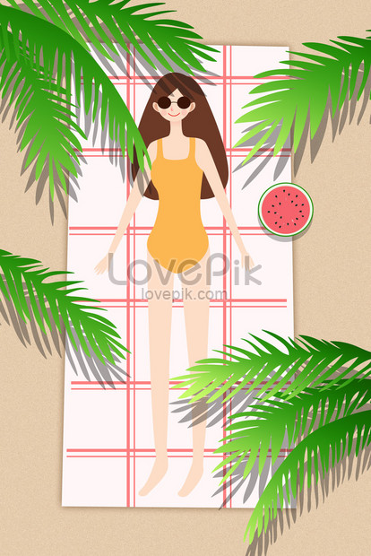 ビーチで日光浴を楽しんでいる水着の女の子イラストイメージ 図 Id Prf画像フォーマットjpg Jp Lovepik Com
