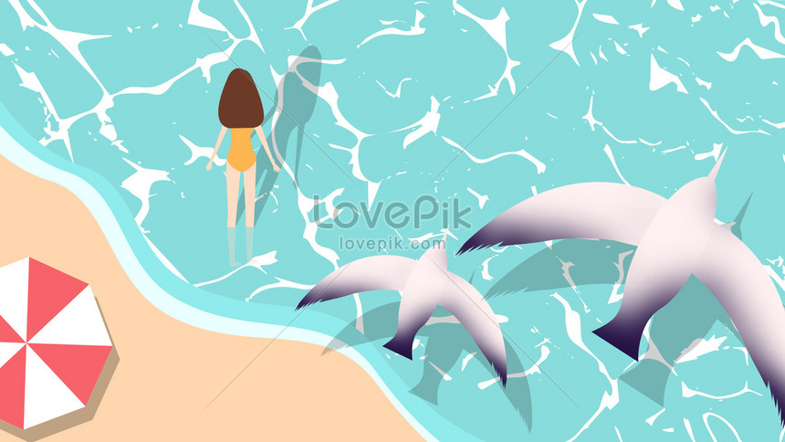 海で水着立っている身に着けている女の子の夏のイラストイメージ 図 Id Prf画像フォーマットjpg Jp Lovepik Com