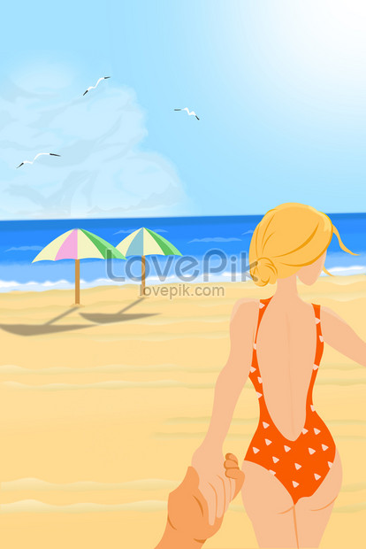 夏のビーチのセクシーな水着美人イラストイメージ 図 Id 630001203 Prf