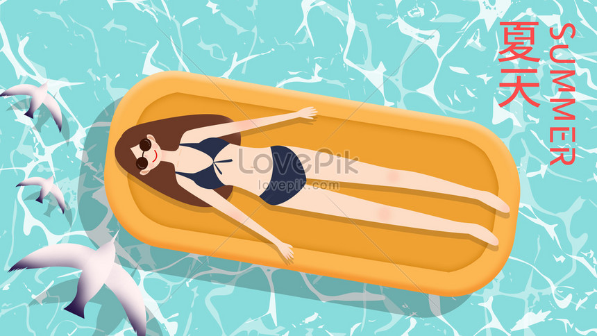 夏の海での日光浴の女の子のイラストイメージ 図 Id Prf画像フォーマットjpg Jp Lovepik Com