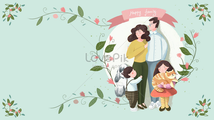 행복한 가족 초상화 가족 하루 신선한 그림 배너 배경 일러스트 무료 다운로드 - Lovepik