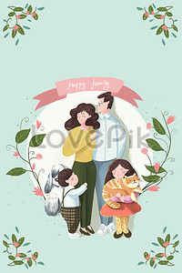 Šťastný rodinný portrét, čerstvé pozadí plakátu ilustrace