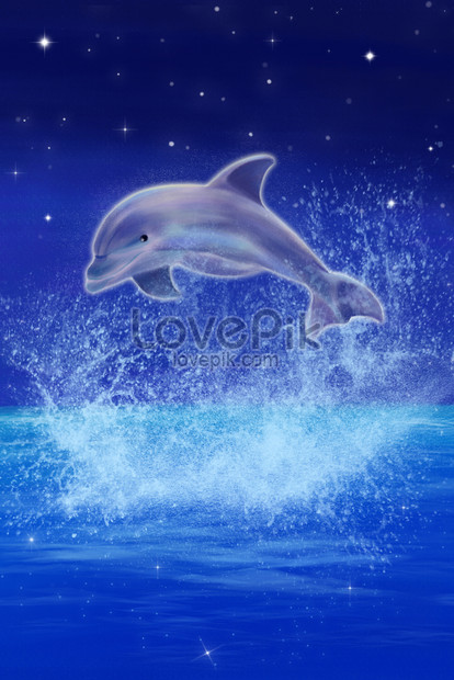 Hand drawn illustration glowing dolphin illustration image_picture free  download 