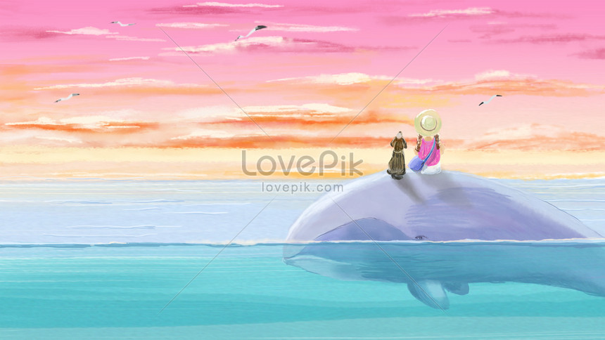 座っているクジラの女の子オリジナルイラストイメージ 図 Id Prf画像フォーマットjpg Jp Lovepik Com
