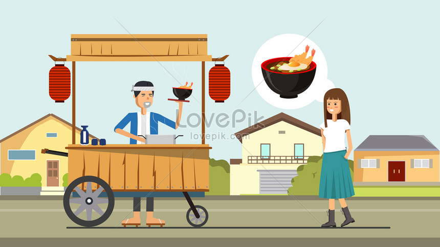 Gourmet japanese ramen roadside booth illustration illustration  image_picture free download 