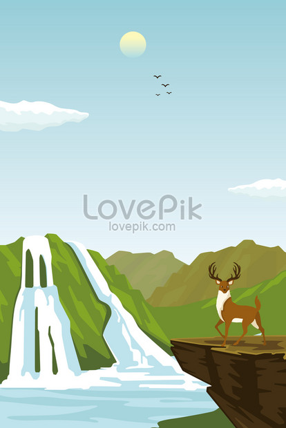 高山滝動物の風景イラストイメージ 図 Id Prf画像フォーマットjpg Jp Lovepik Com