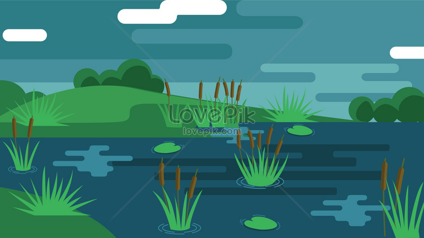 夏の池の風景イラストイメージ 図 Id Prf画像フォーマットjpg Jp Lovepik Com