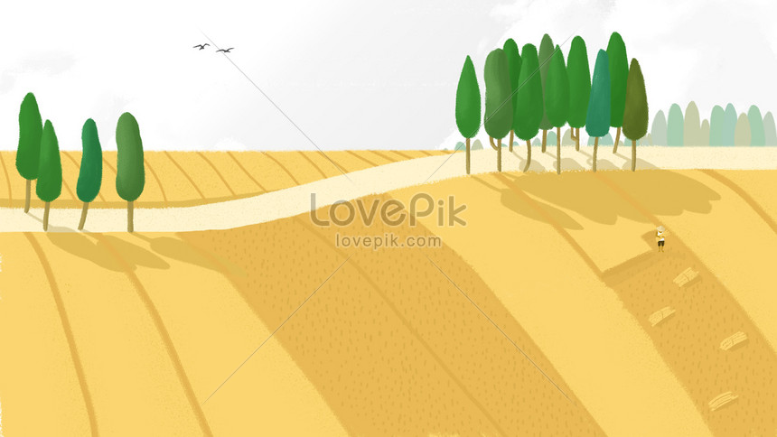 農村小麦畑の収穫のシンプルなイラストイメージ 図 Id Prf画像フォーマットjpg Jp Lovepik Com