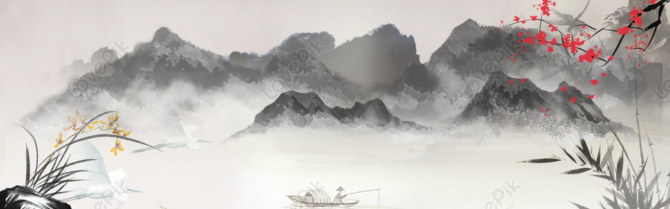 Chinese Ink And Water Wind Landscape Painting Download Free | Banner ...