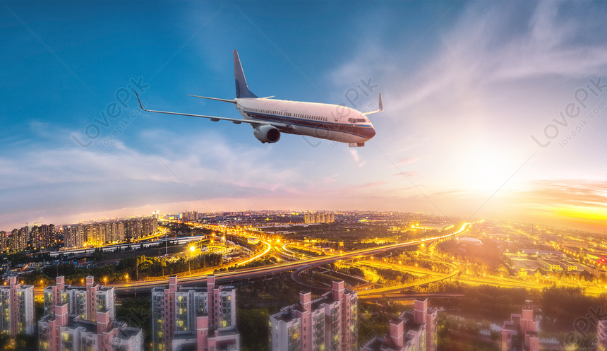 Airplane Over The City Download Free | Banner Background Image on ...
