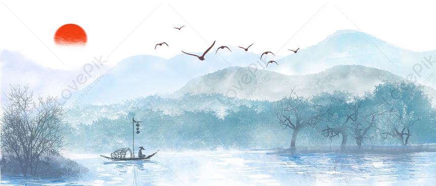 Ink Landscape Background Download Free | Banner Background Image on ...