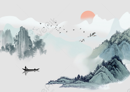 Chinese wind and water ink painting illustration image_picture free ...