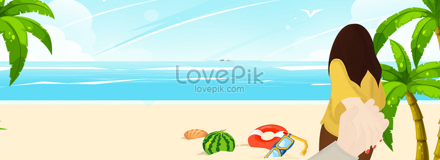 Couple traveling cartoon poster background, travel poster, cartoon poster, beach Background image