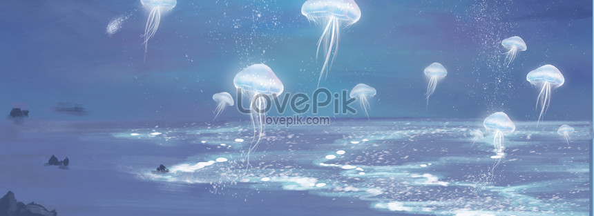 Dreamy Blue Ocean Jellyfish Group Banner Background Download Free | Banner  Background Image on Lovepik | 605723806