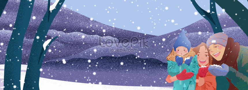 Winter travel family travels through the forest to play with sno, play, winter play, snow tree Background image