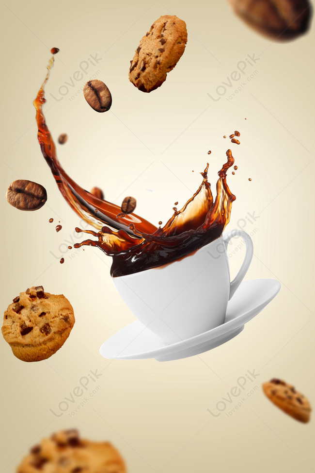 Premium Photo  Coffee beans drop on splash coffee cup background