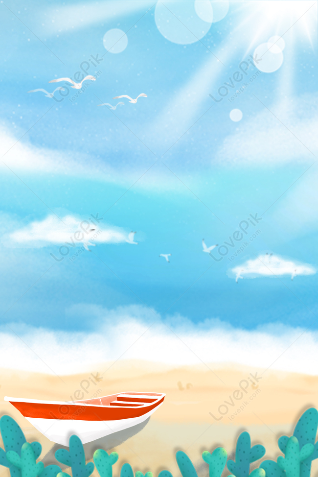 Hand Drawn Beach Small Fresh Poster Background Download Free | Poster ...