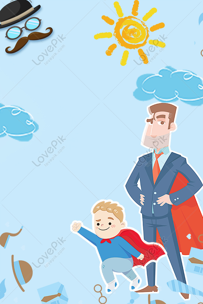 Happy Fathers Day Blue Father And Son Love Cartoon Advertising Download  Free | Poster Background Image on Lovepik | 605560722