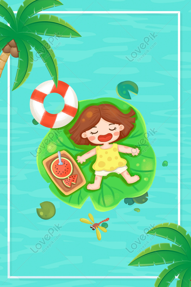 Green Summer Fishing Pool Flat Cartoon Advertising Background Download Free, Banner Background Image on Lovepik