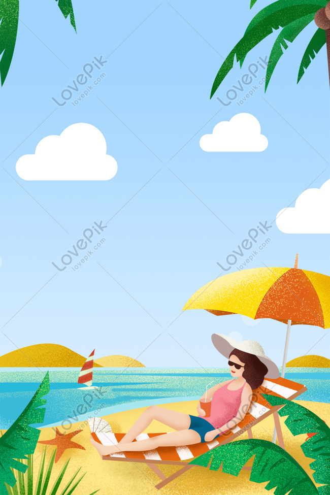 Summer Blue Fresh Summer Beach Hand Drawn Advertising Background ...