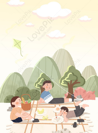 Venkovní rodinný piknik ilustrace teplý oběd reklamní pozadí jpg pozadí