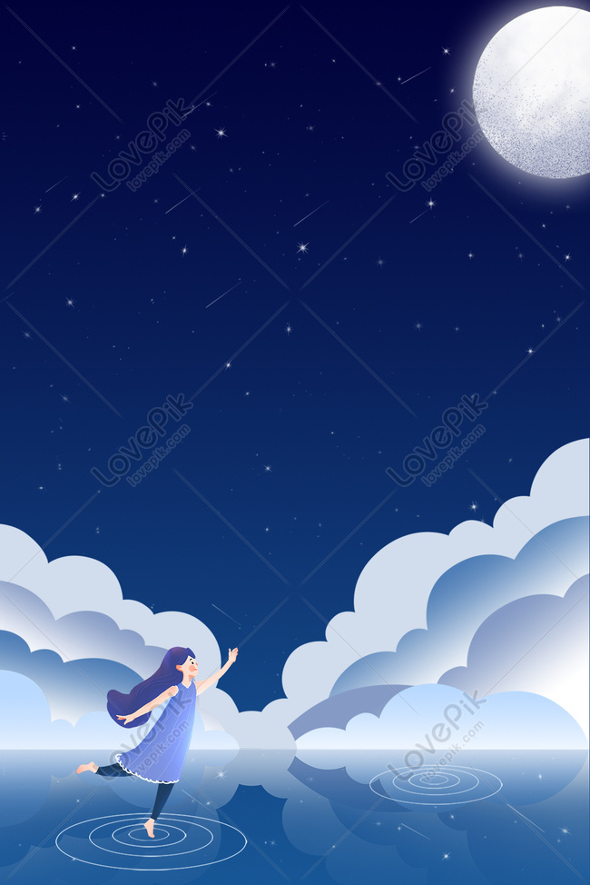 Beautiful Night Moonlight Girl Illustration Background Download Free |  Poster Background Image on Lovepik | 605763986