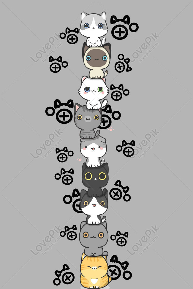 Cartoon Cute Cat Grey Wallpaper Pattern Download Free | Poster Background  Image on Lovepik | 605763463