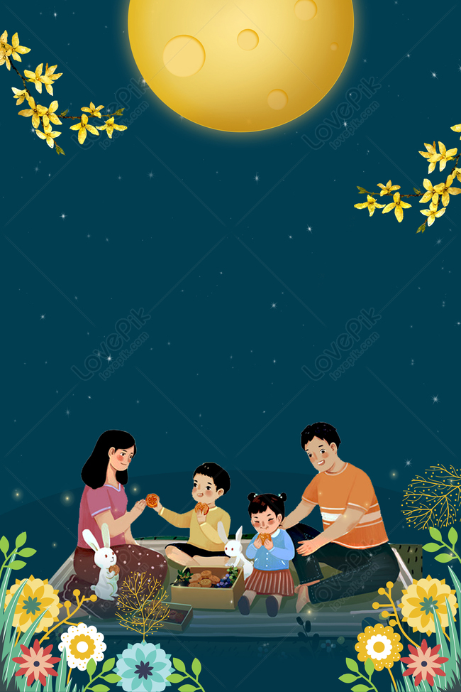 Mid Autumn Festival Reunion Illustration Background, Mooncake Festival,  Admiring The Moon, Family Background Image And Wallpaper for Free Download