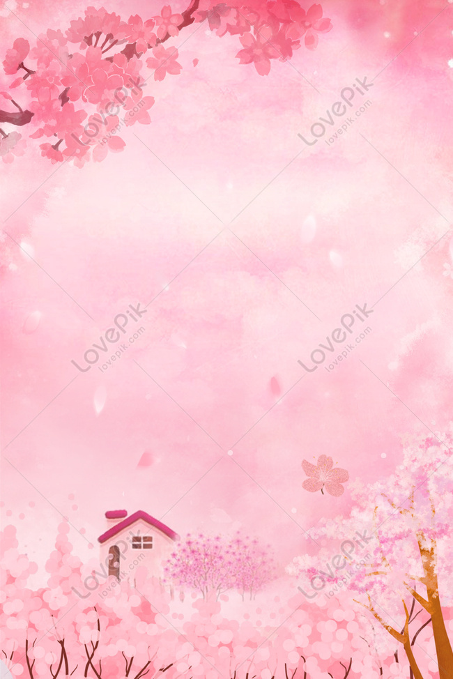 Cherry Blossom Festival Pink Beautiful Cabin Flower Sea Poster Download Free Poster Background