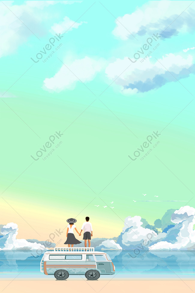 Couple Travel Fresh Cartoon Background Download Free | Poster Background  Image on Lovepik | 605650264