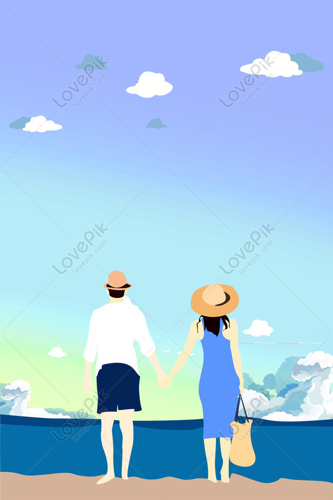 Couple travel fresh cartoon background, family home, family drawing, beauty Background image