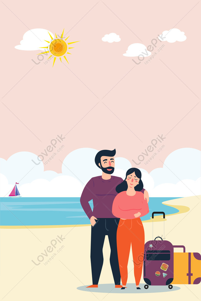 Couple travel fresh cartoon background, products, like, beauty Background image