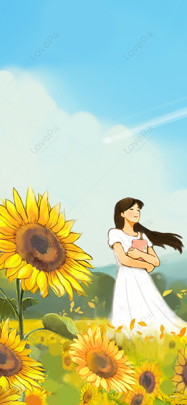 Fondo De Pantalla Del Móvil Chica Y Girasol Imagen de Fondo Gratis  Descargar en Lovepik