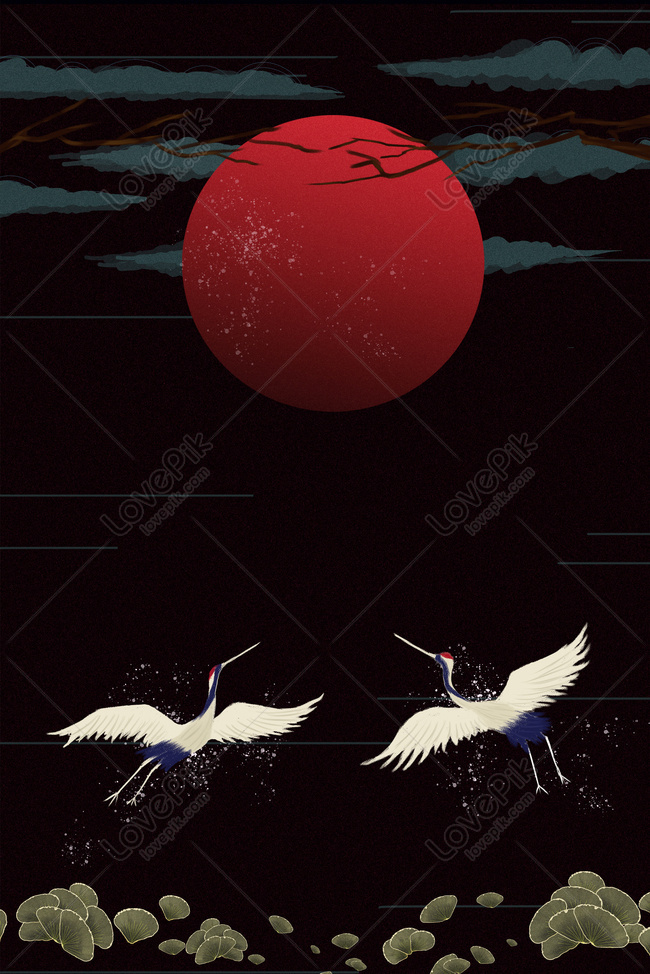 International Chinese Red Sun White Crane Stone Poster Download Free ...