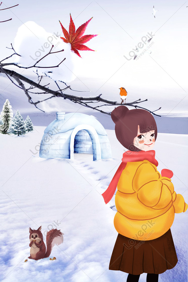 November Hello Snow House Girl Squirrel Poster Download Free | Poster  Background Image on Lovepik | 605736853