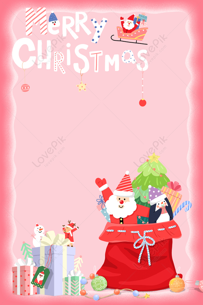 ピンクのかわいいクリスマスのメリークリスマスの漫画の背景イメージ_ 